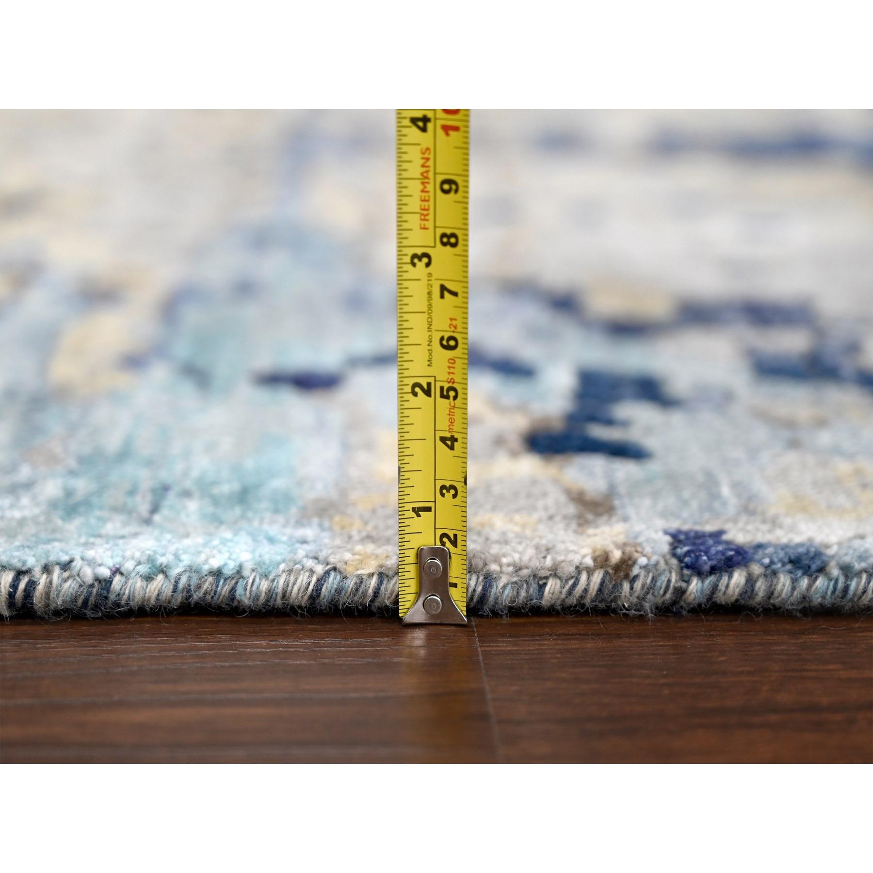 12'x12' Brewers Blue Wool and Silk Mosaic Design annodato a mano Square Rugs in vendita 2