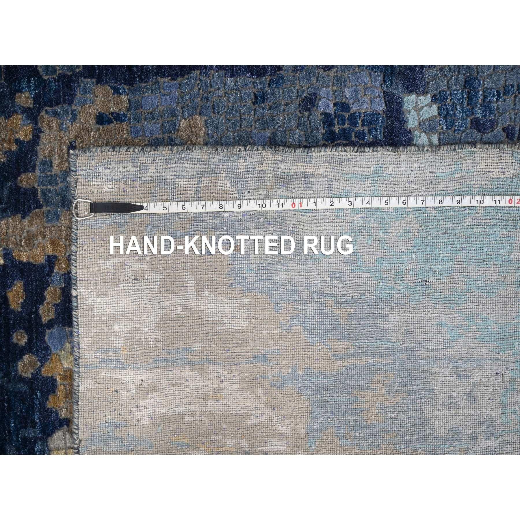12'x12' Brewers Blue Wool and Silk Mosaic Design annodato a mano Square Rugs in vendita 3