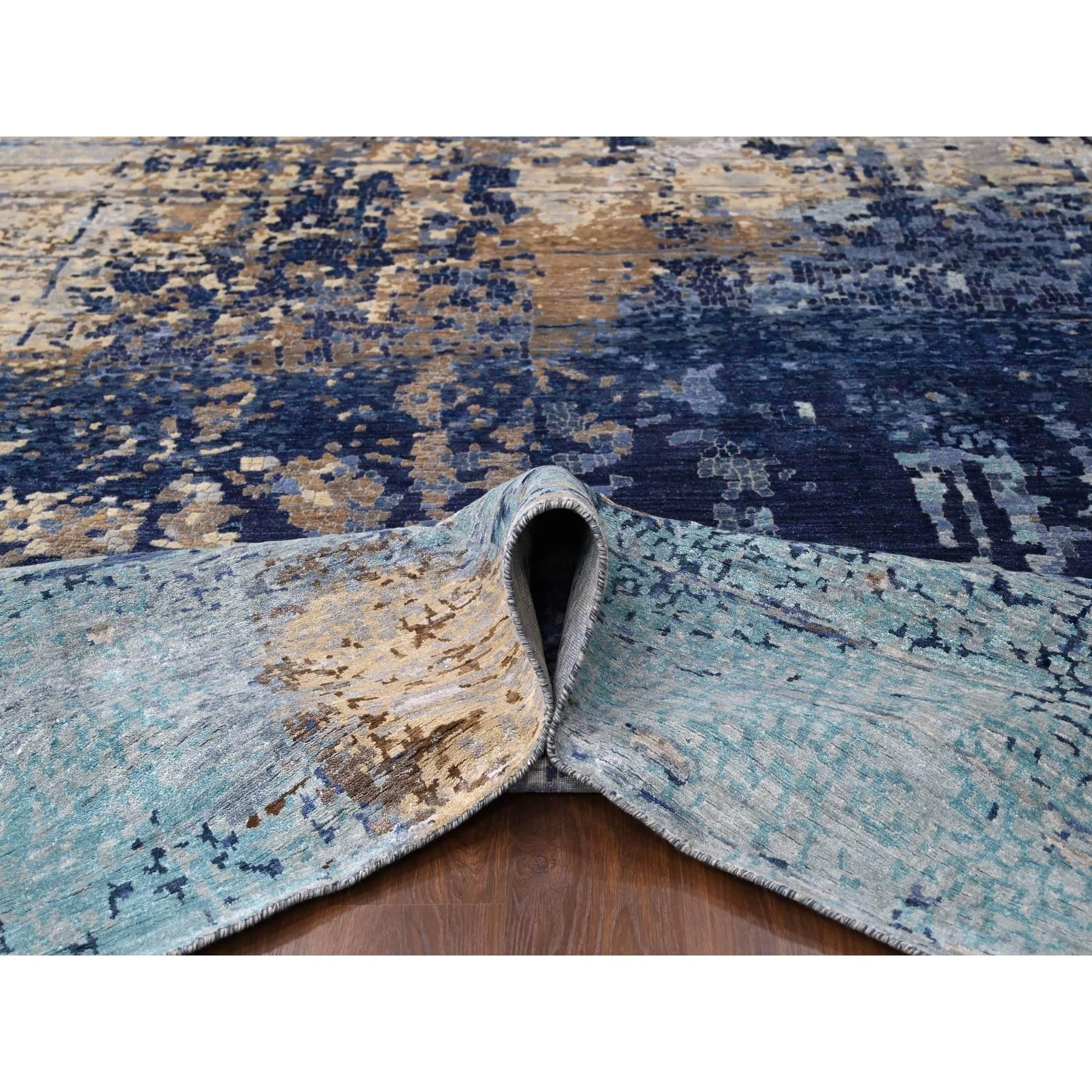 Annodato a mano 12'x12' Brewers Blue Wool and Silk Mosaic Design annodato a mano Square Rugs in vendita