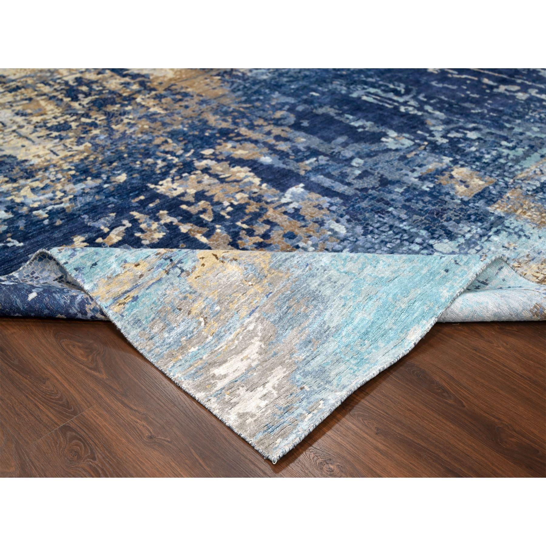 12'x12' Brewers Blue Wool and Silk Mosaic Design annodato a mano Square Rugs In condizioni Nuovo in vendita a Carlstadt, NJ