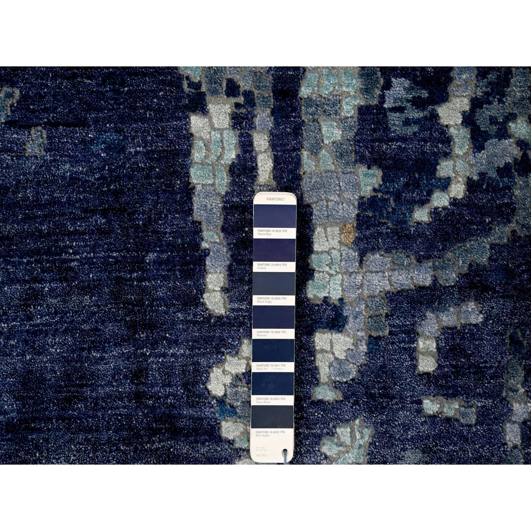 XXI secolo e contemporaneo 12'x12' Brewers Blue Wool and Silk Mosaic Design annodato a mano Square Rugs in vendita
