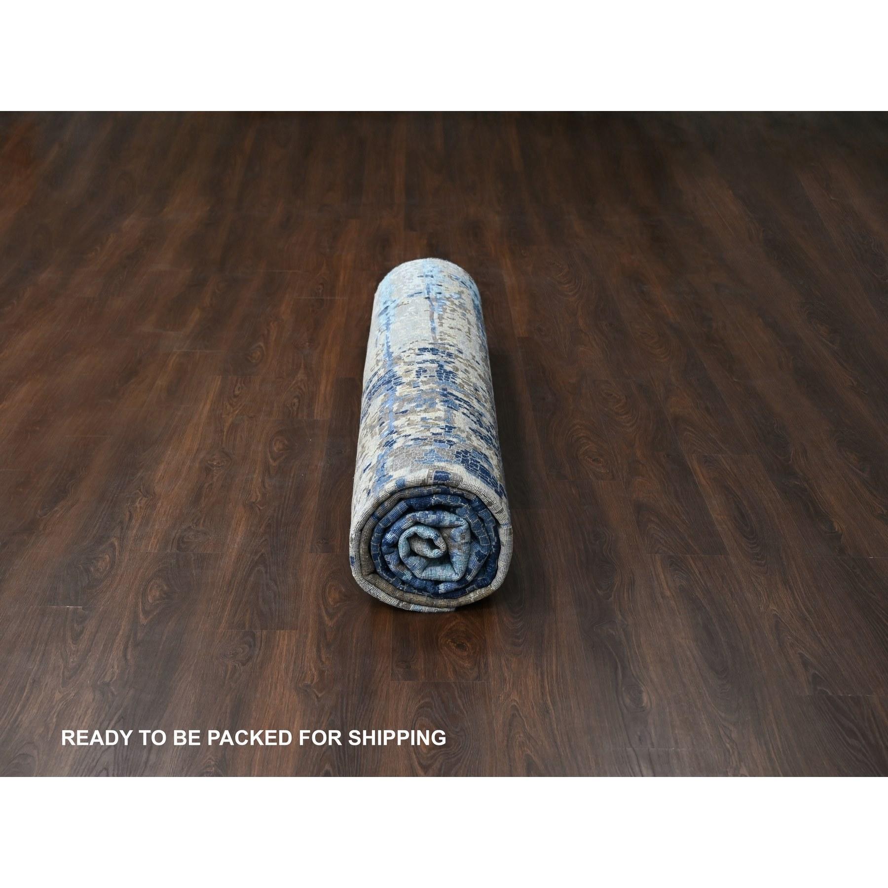 12'x12' Brewers Blue Wool and Silk Mosaic Design annodato a mano Square Rugs in vendita 1