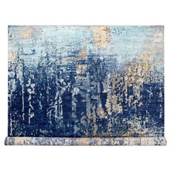 12'x12' Brewers Blue Wool and Silk Mosaic Design annodato a mano Square Rugs