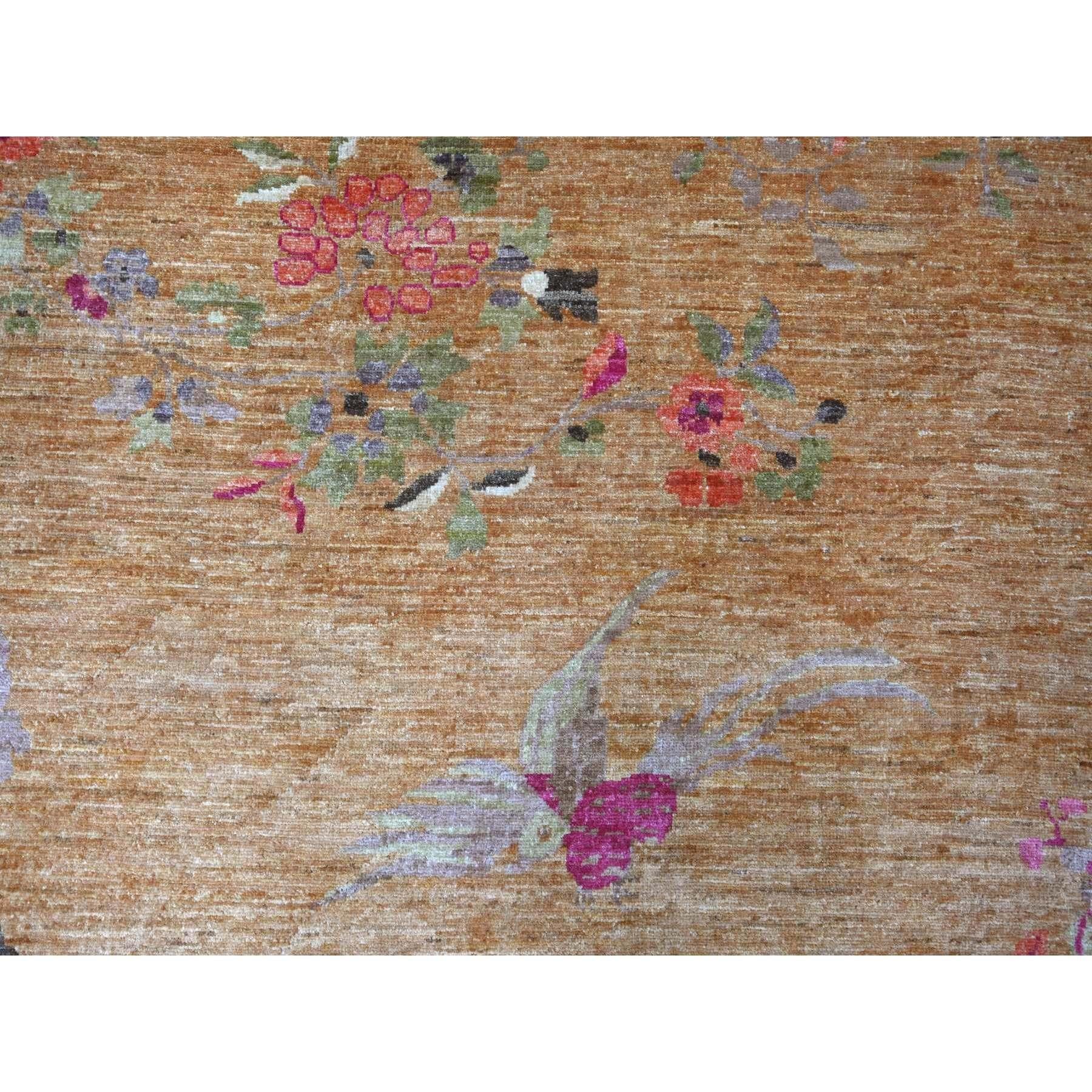 12'x12' Brown Chinese Art Deco Inspired Peshawar Hand Knotted Wool Round Rug en venta 1