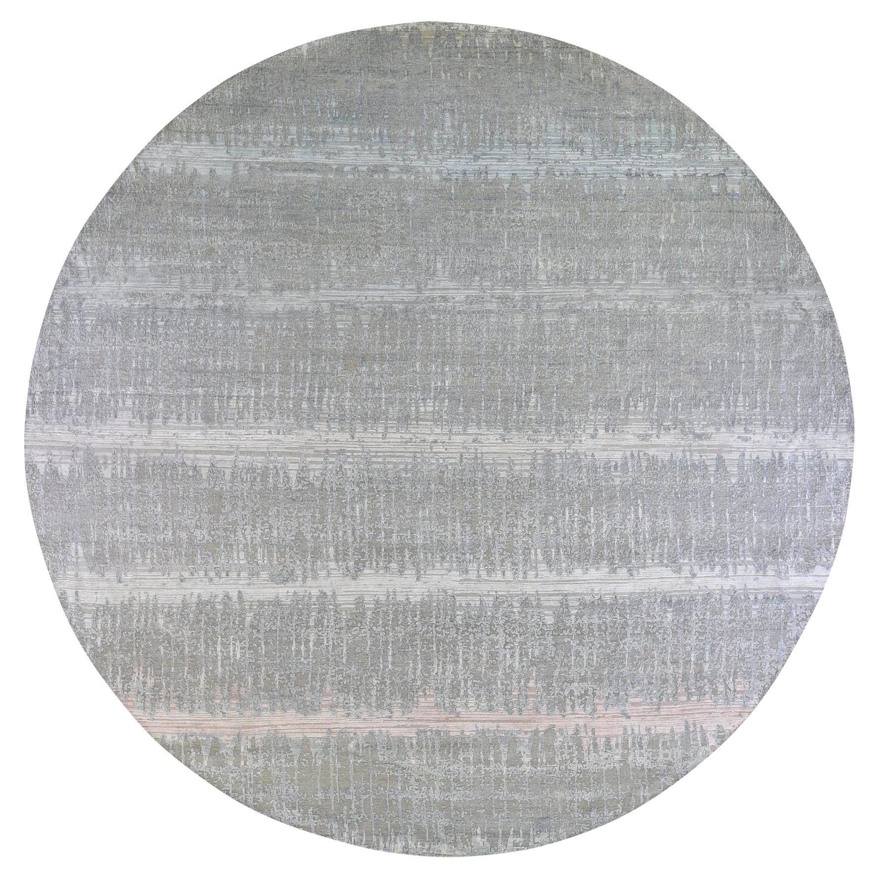 12'x12' Handgeknüpfter runder Teppich aus Wolle und Seide mit Cardiac-Design in Pastellfarben