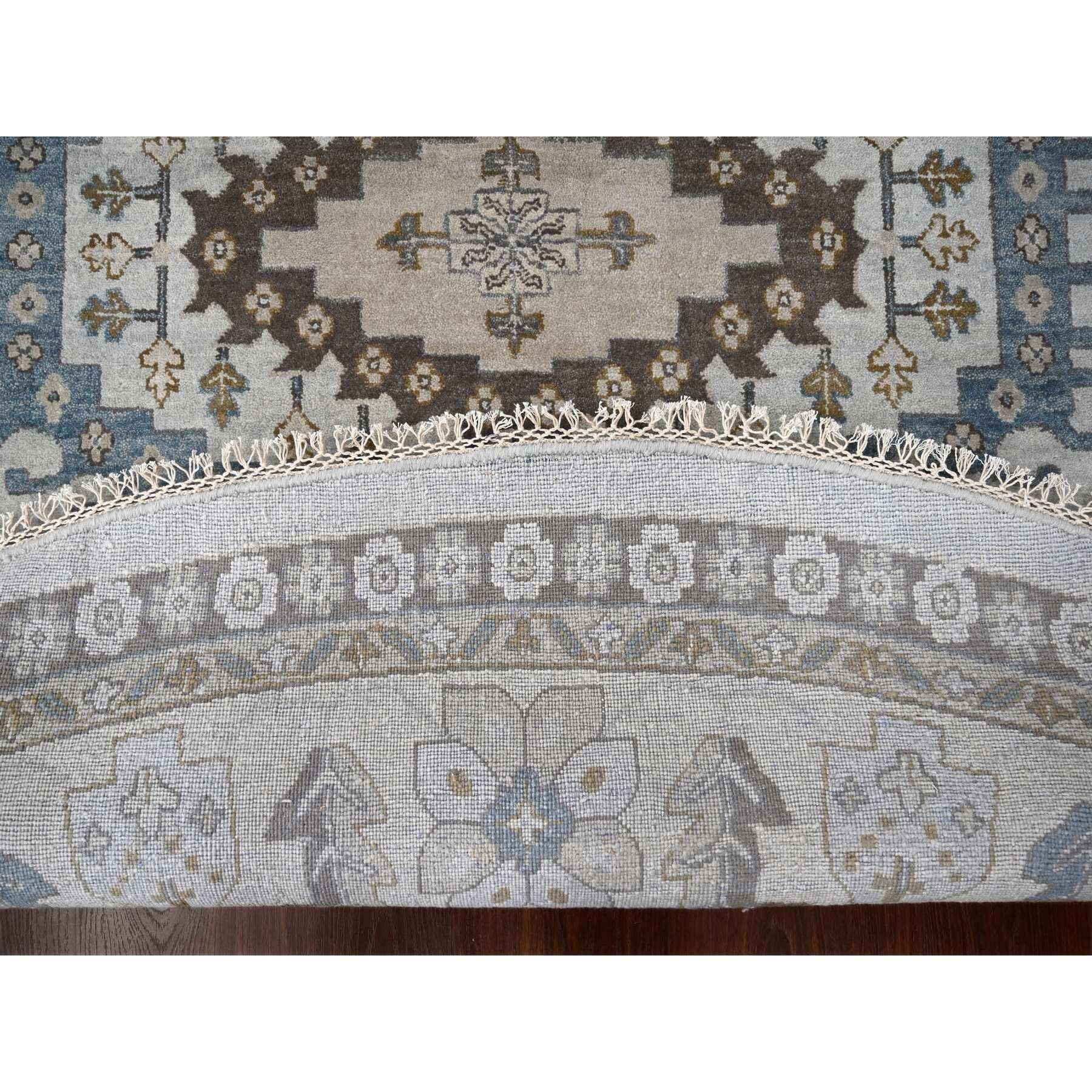 Tribal 12'x12' Cloud Gray Hand Knotted Farsian Geometrical Medallions Wool Round Rug For Sale