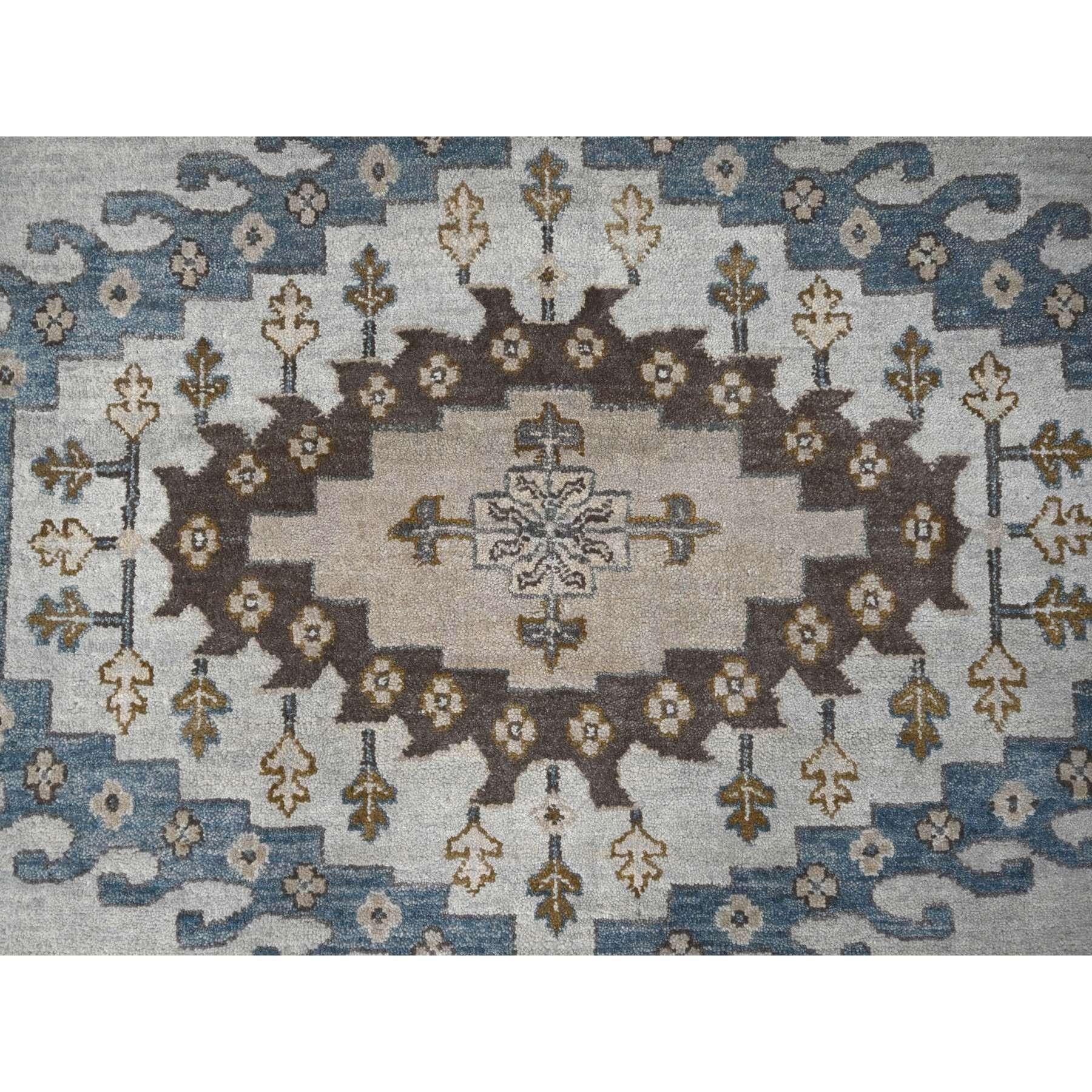 Hand-Knotted 12'x12' Cloud Gray Hand Knotted Farsian Geometrical Medallions Wool Round Rug For Sale