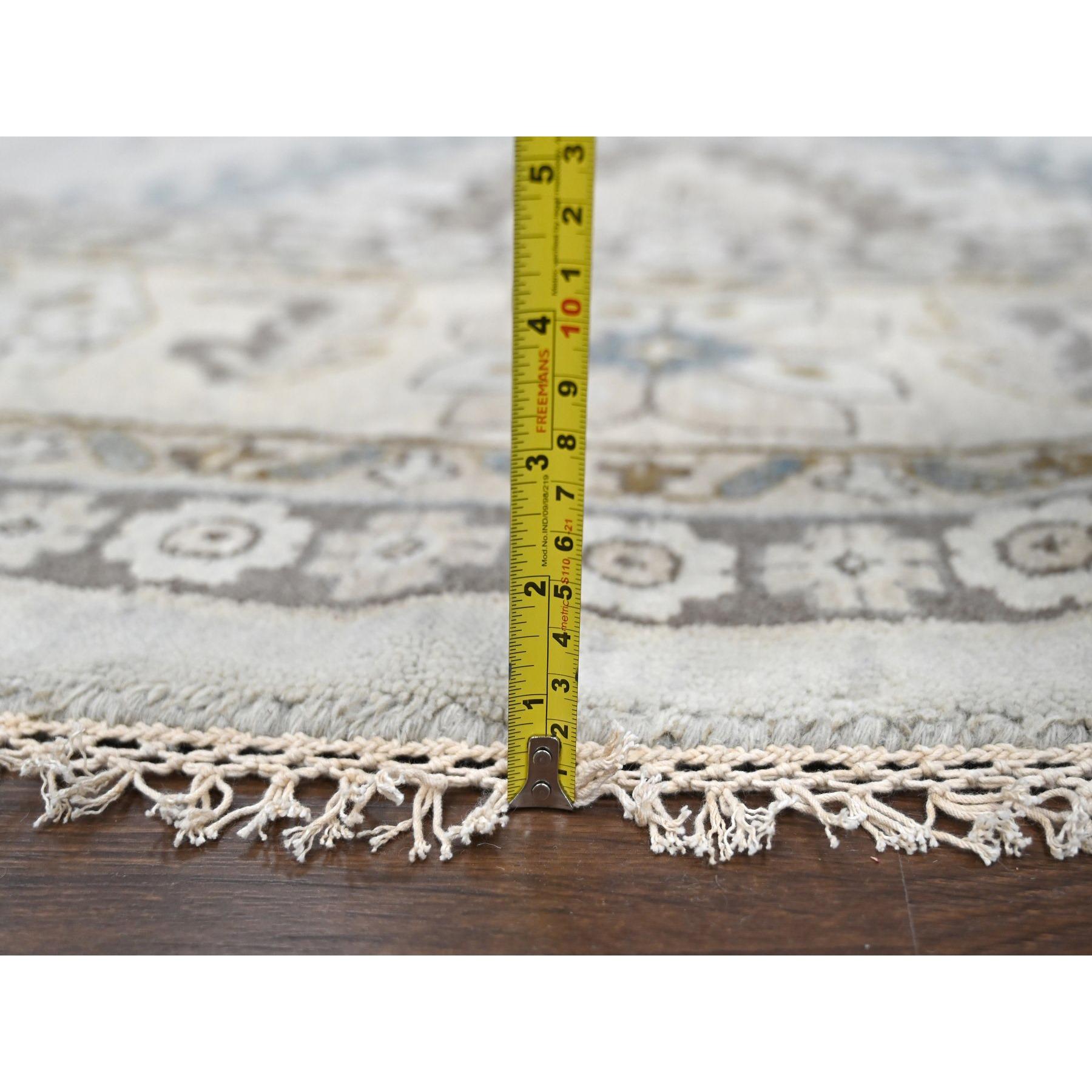 Contemporary 12'x12' Cloud Gray Hand Knotted Farsian Geometrical Medallions Wool Round Rug For Sale