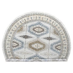 12'x12' Cloud Gray Hand Knotted Farsian Geometrical Medallions Wool Round Rug