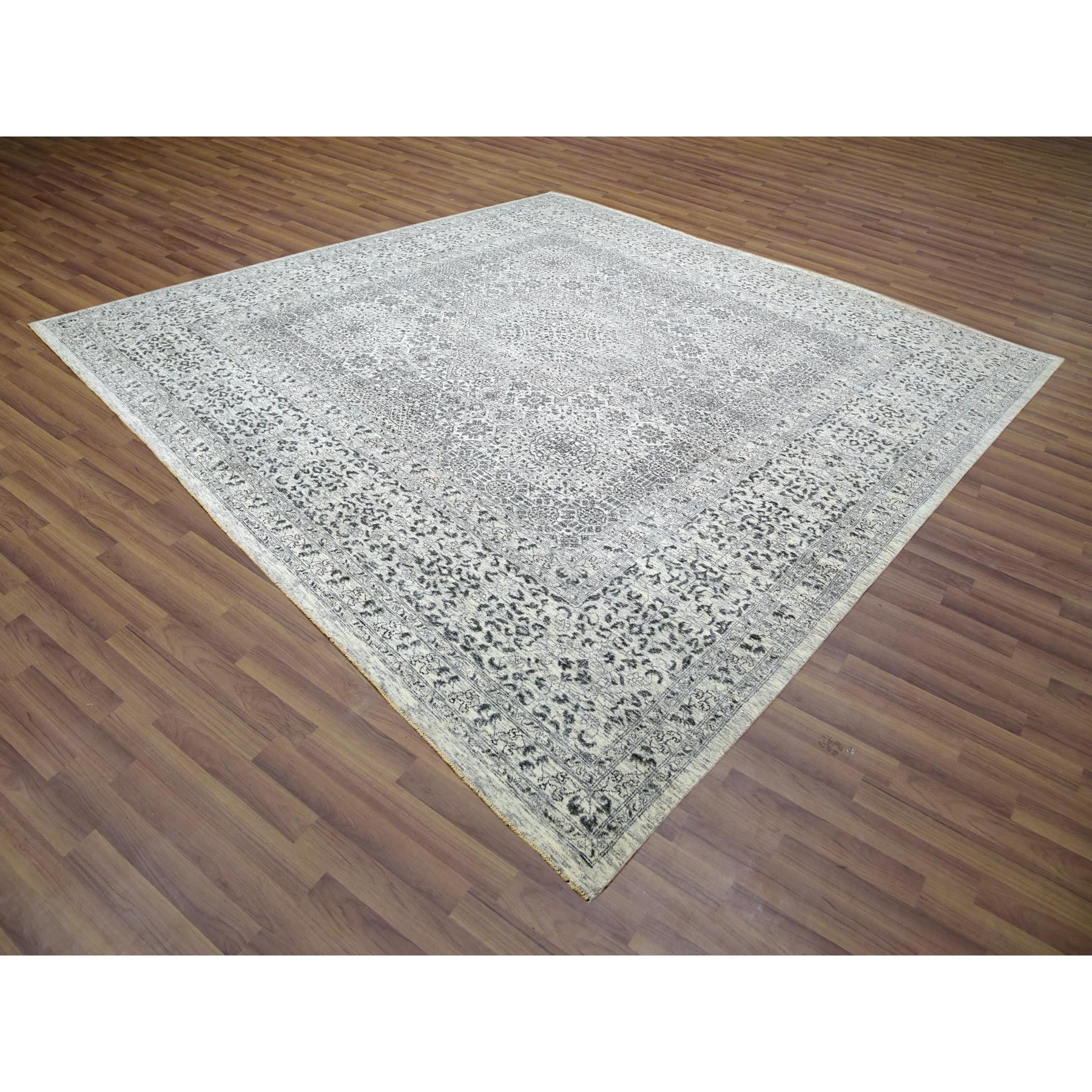 Medieval 12'x12' Cloud White Undyed Soft Wool Hand Knotted Mamluk Dynasty Square Rug For Sale