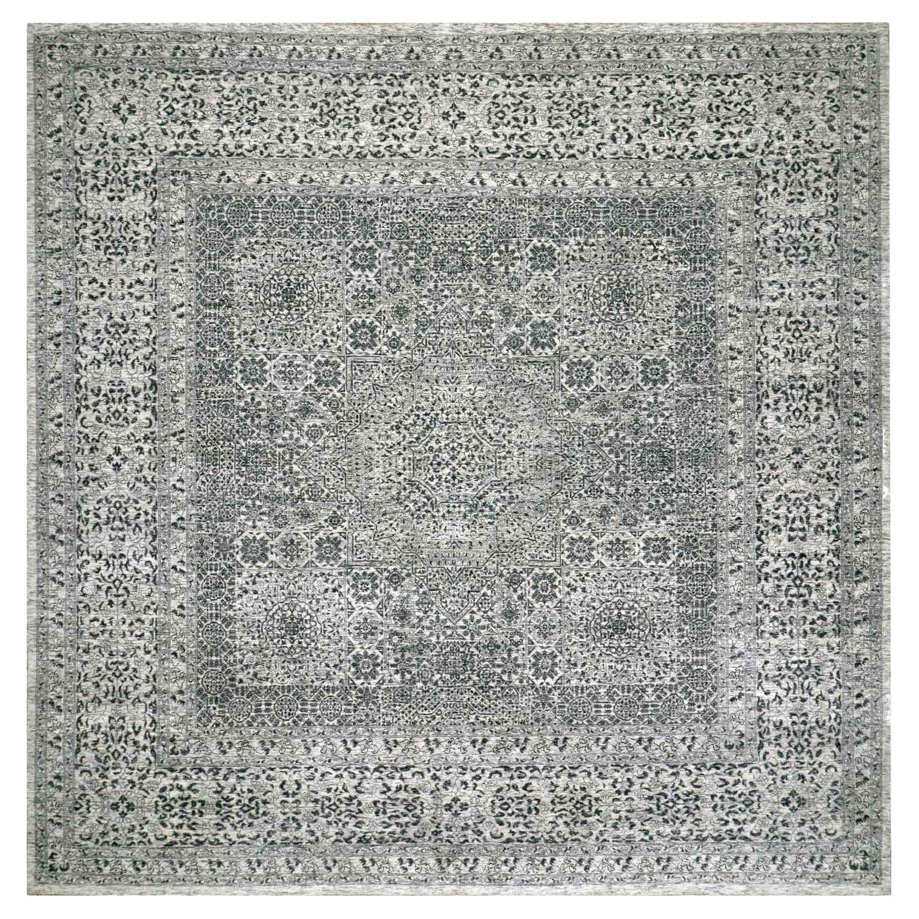 12'x12' Cloud White Undyed Soft Wool Hand Knotted Mamluk Dynasty Square Rug
