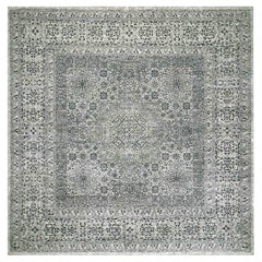 12'x12' Cloud White Undyed Soft Wool Hand Knotted Mamluk Dynasty Square Rug