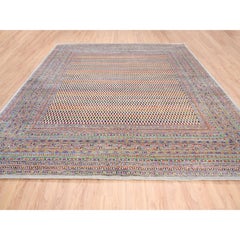 12'x12' Colorful Wool And Sari Silk Sarouk Mir Inspired Hand Knotted Rug