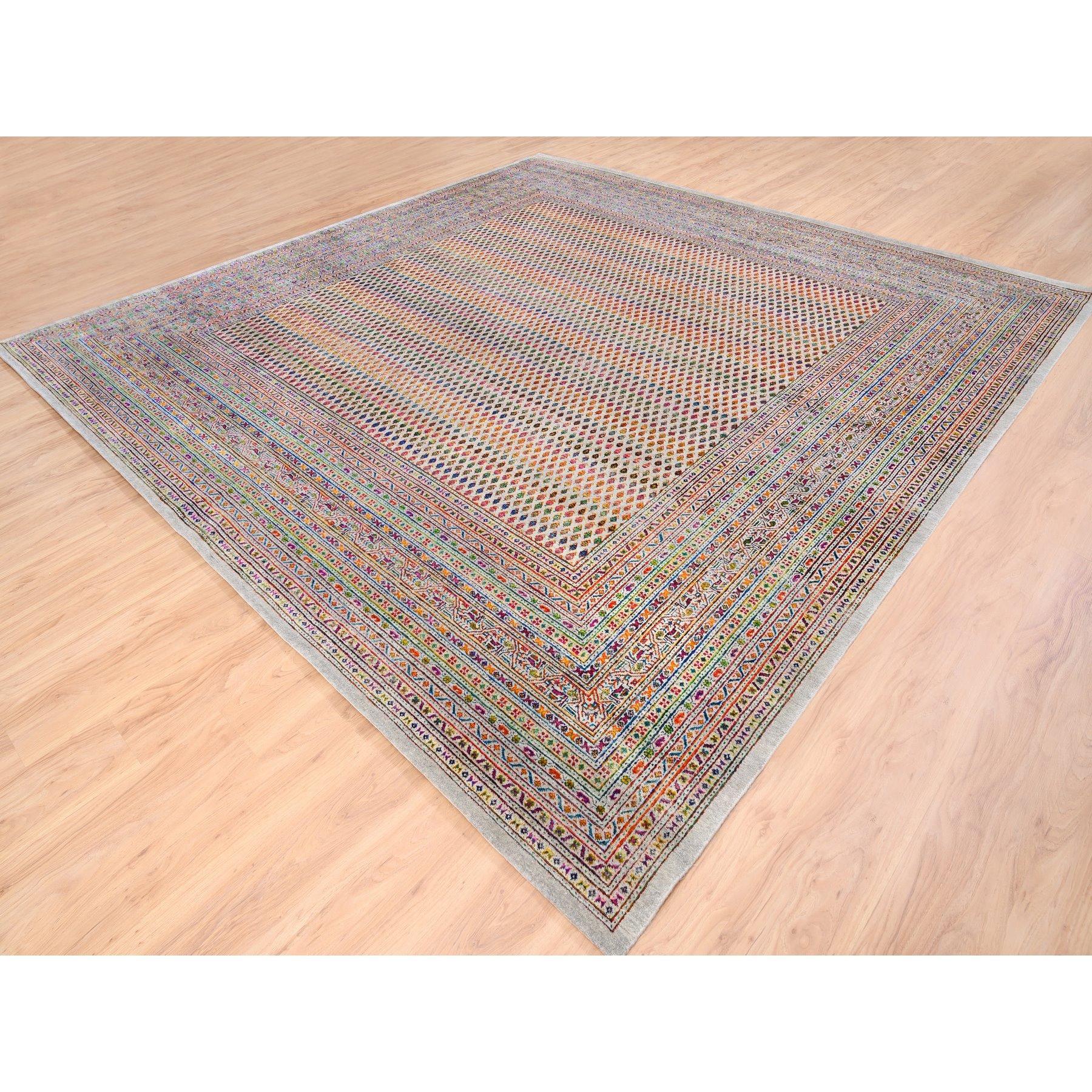 Indien 12'x12' Tapis coloré en laine et soie sari Sarouk inspiré du Mir noué à la main en vente