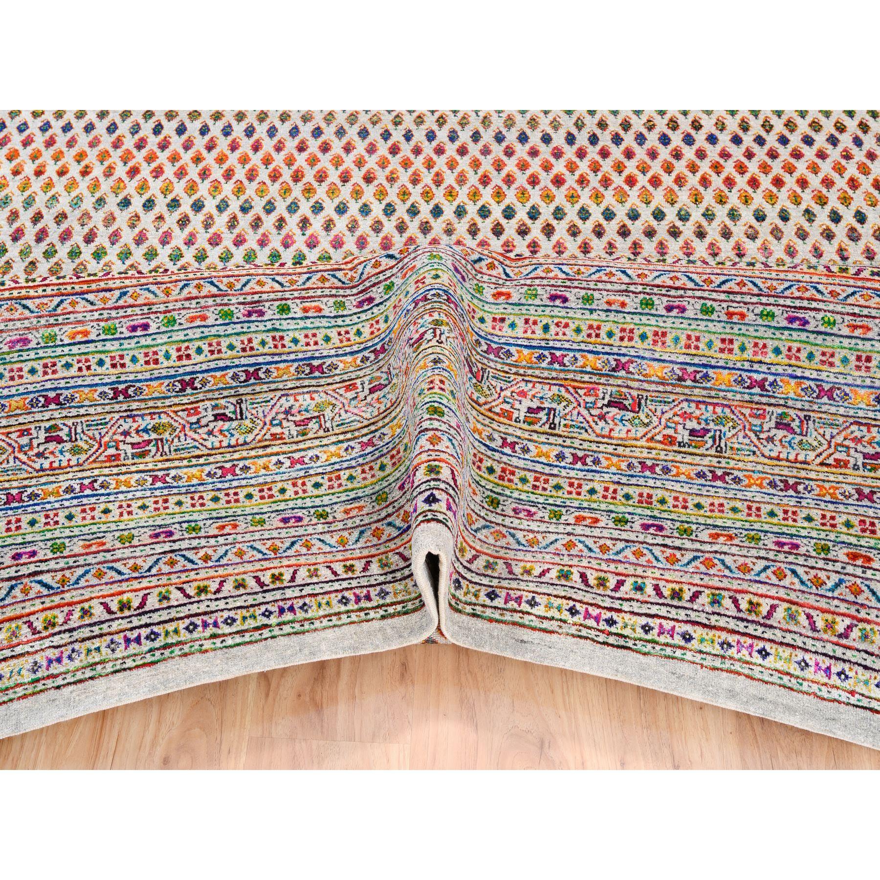 12'x12' Tapis coloré en laine et soie sari Sarouk inspiré du Mir noué à la main Neuf - En vente à Carlstadt, NJ