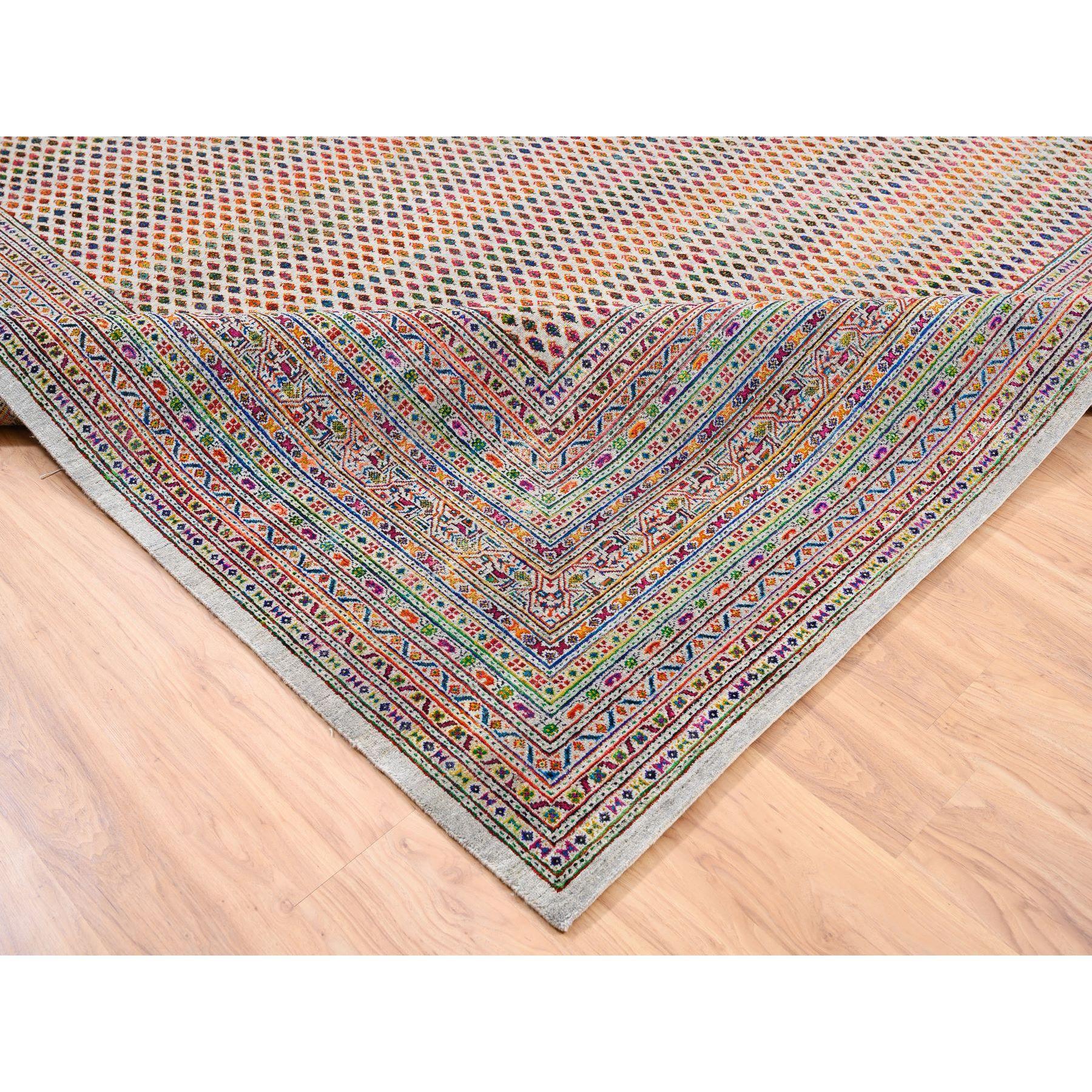 XXIe siècle et contemporain 12'x12' Tapis coloré en laine et soie sari Sarouk inspiré du Mir noué à la main en vente
