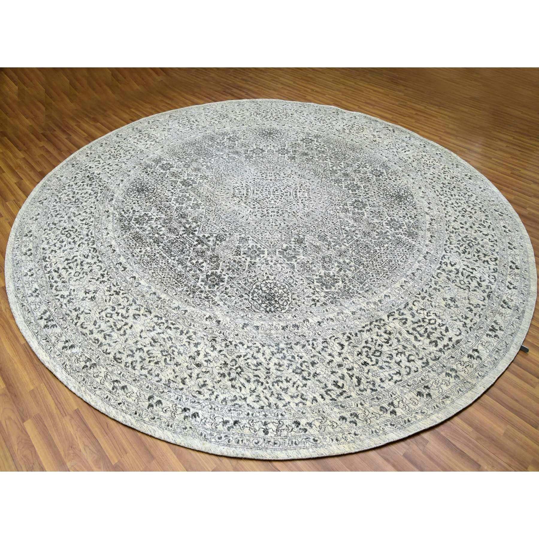 12'x12' Decorators Alfombra Oriental Redonda de Lana Anudada a Mano Blanca Dinastía Mameluca Medieval en venta