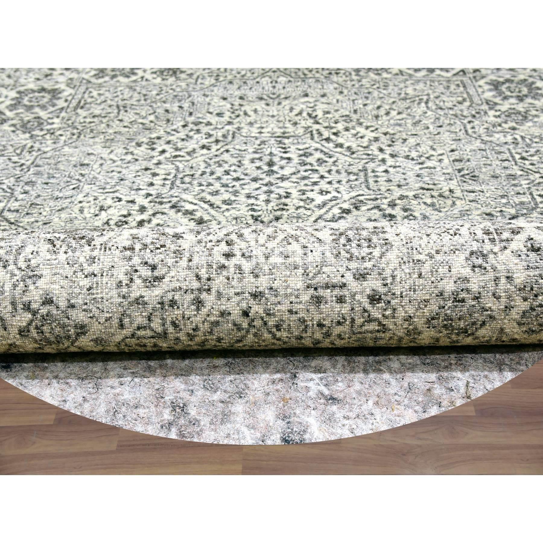 12'x12' Decorators Alfombra Oriental Redonda de Lana Anudada a Mano Blanca Dinastía Mameluca Indio en venta