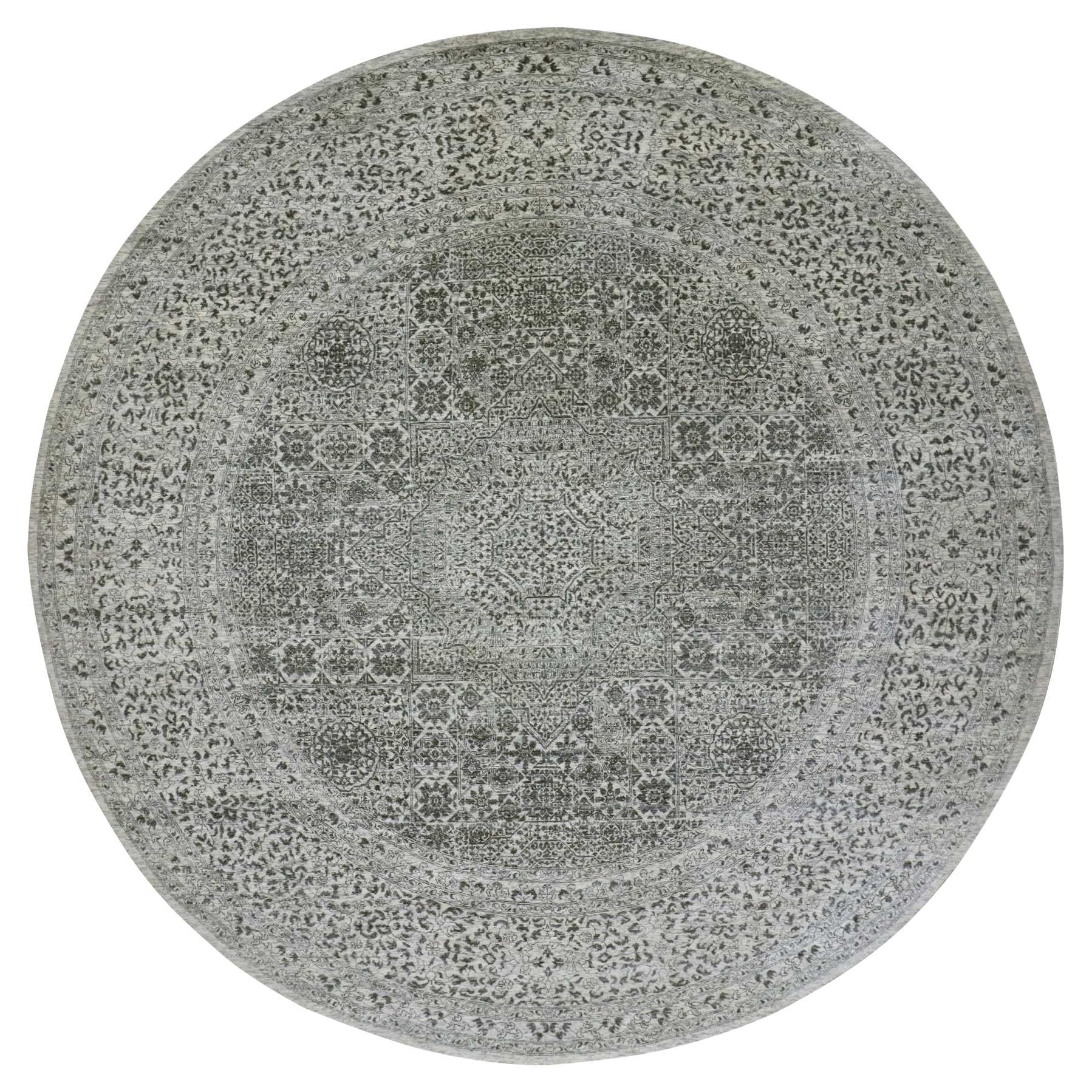 12'x12' Decorators White Hand Knotted Wool Round Mamluk Dynasty Oriental Rug