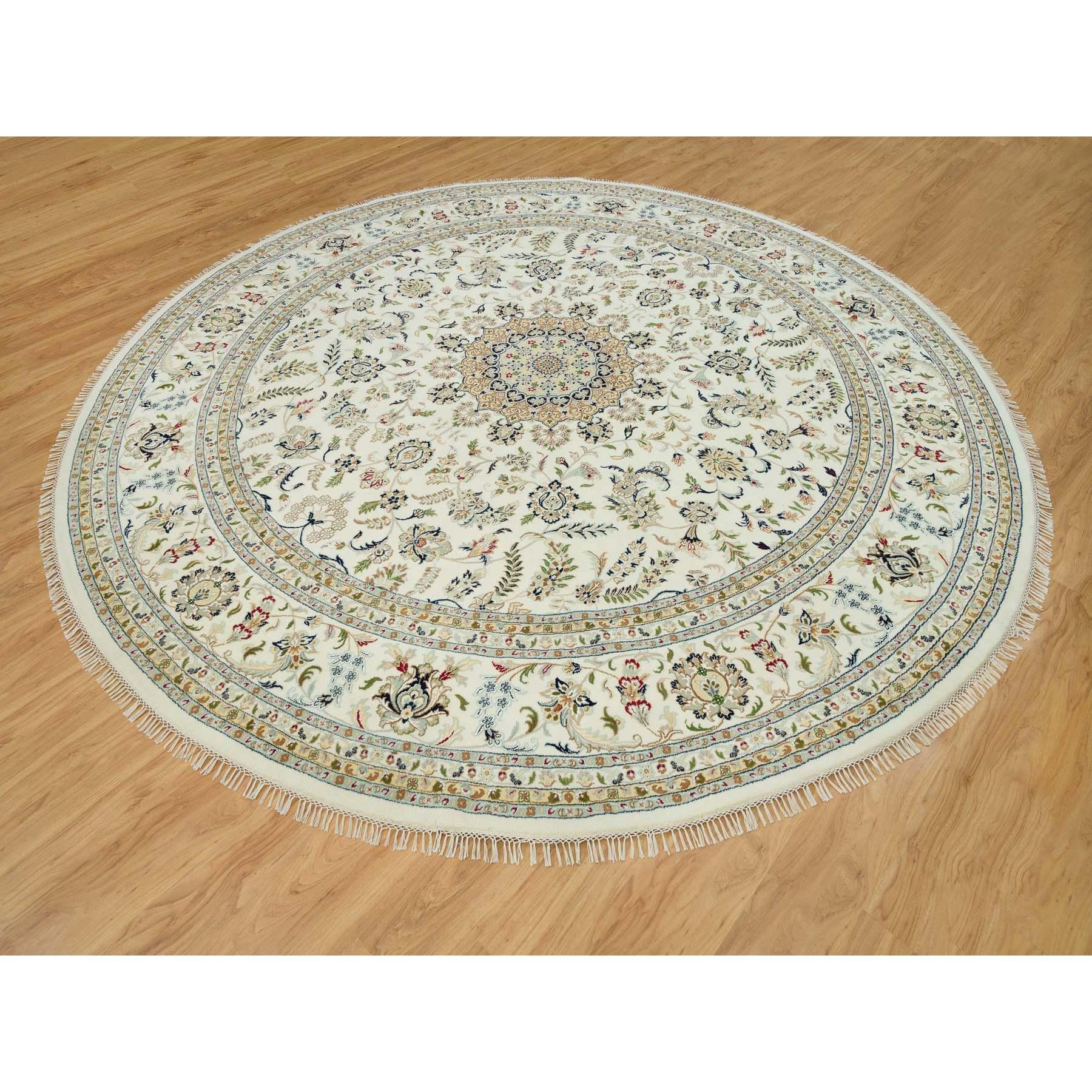 12'x12' Taube Weiß, handgeknüpft, 250 KPSI, 100% Wolle, Nain Orientalischer Teppich, Nain (Mittelalterlich) im Angebot