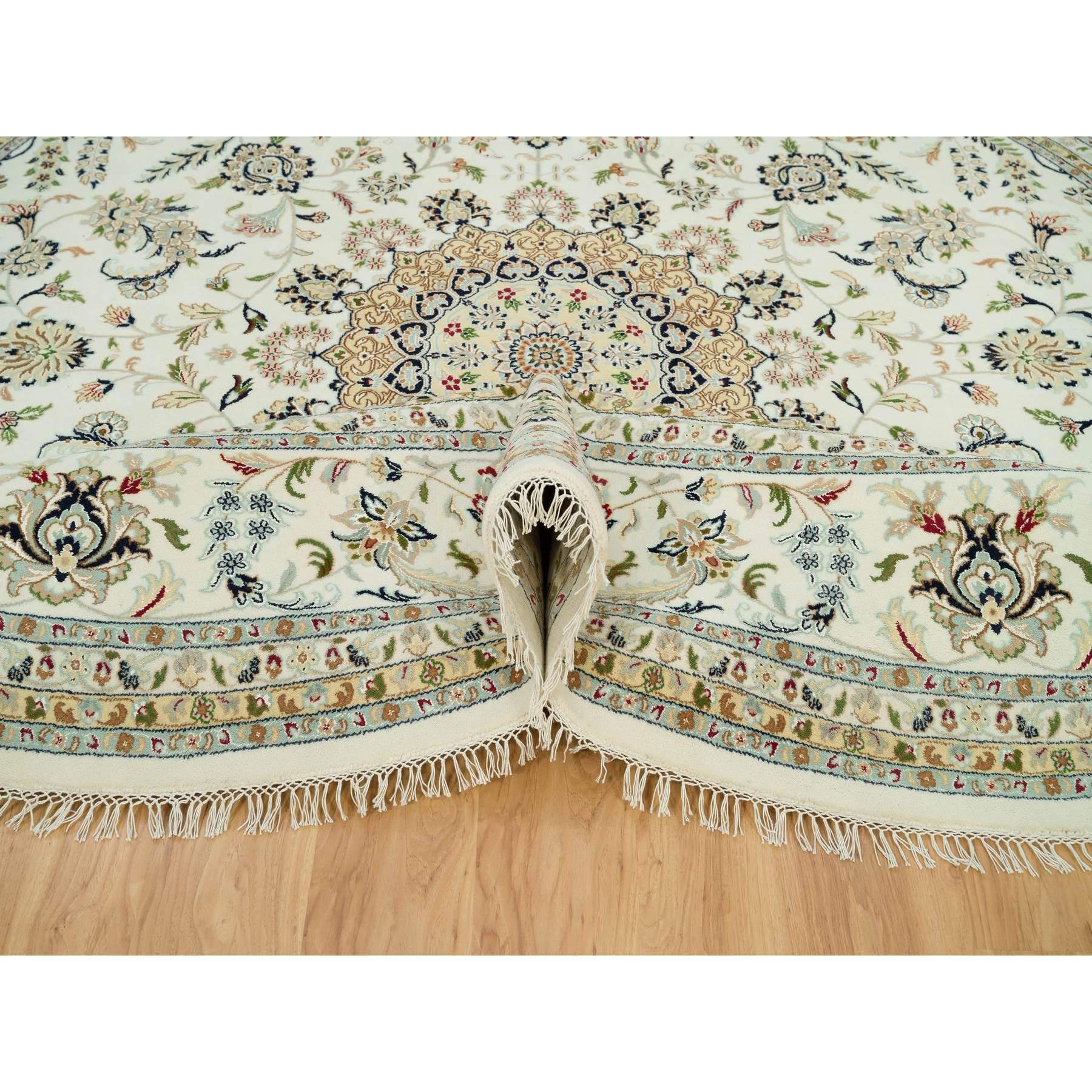 12'x12' Taube Weiß, handgeknüpft, 250 KPSI, 100% Wolle, Nain Orientalischer Teppich, Nain (Handgeknüpft) im Angebot