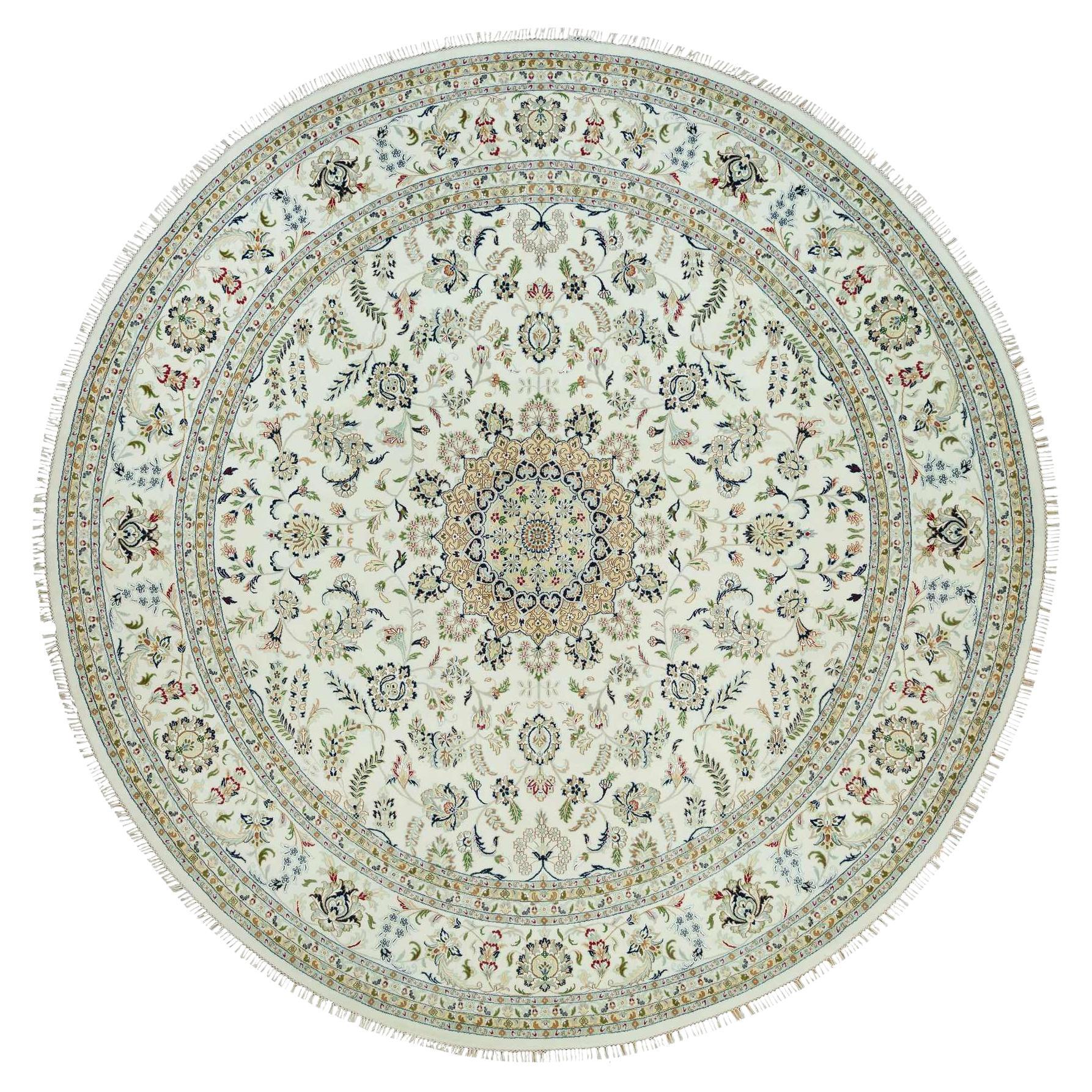 12'x12' Dove White, Hand Knotted, 250 KPSI, 100% Wool, Nain Oriental Rug