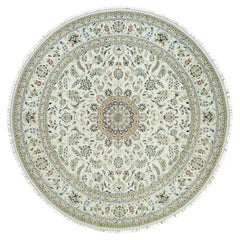 12'x12' Blanc colombe, noué à la main, 250 KPSI, 100% laine, Nain Tapis d'Orient