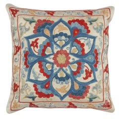 12"x12" Embroidered 100% Silk Cushion Cover. Traditional Handmade Accent Pillow