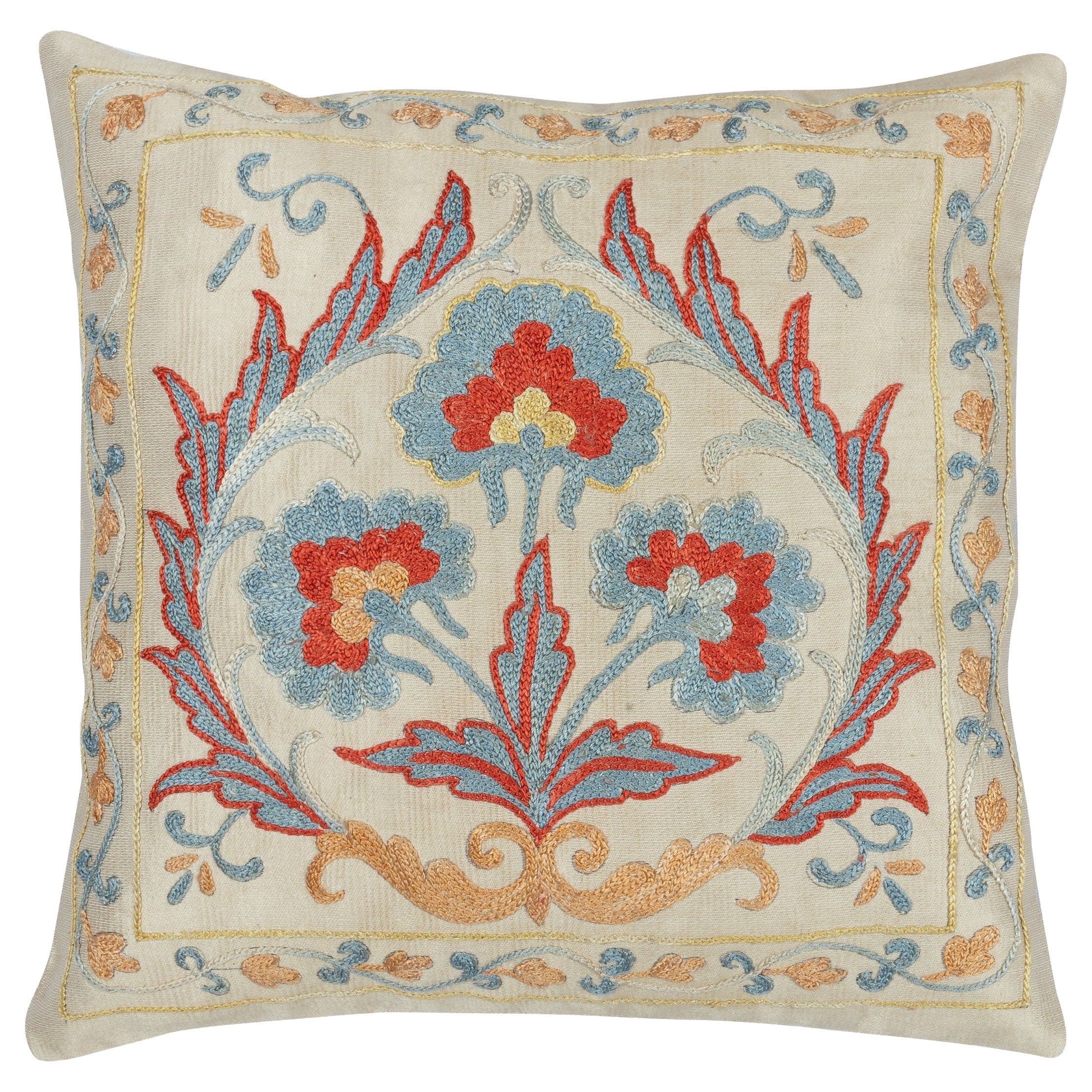 Housse de coussin brodée 100 % soie. Oreiller de décoration intérieure traditionnel en vente