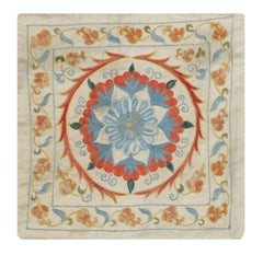 12"x12" Embroidered 100% Silk Throw Pillow Cover. Traditional Cushion Cover