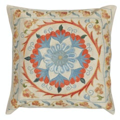 12"x12" Embroidered 100% Silk Throw Pillow Cover. Traditional Cushion Cover