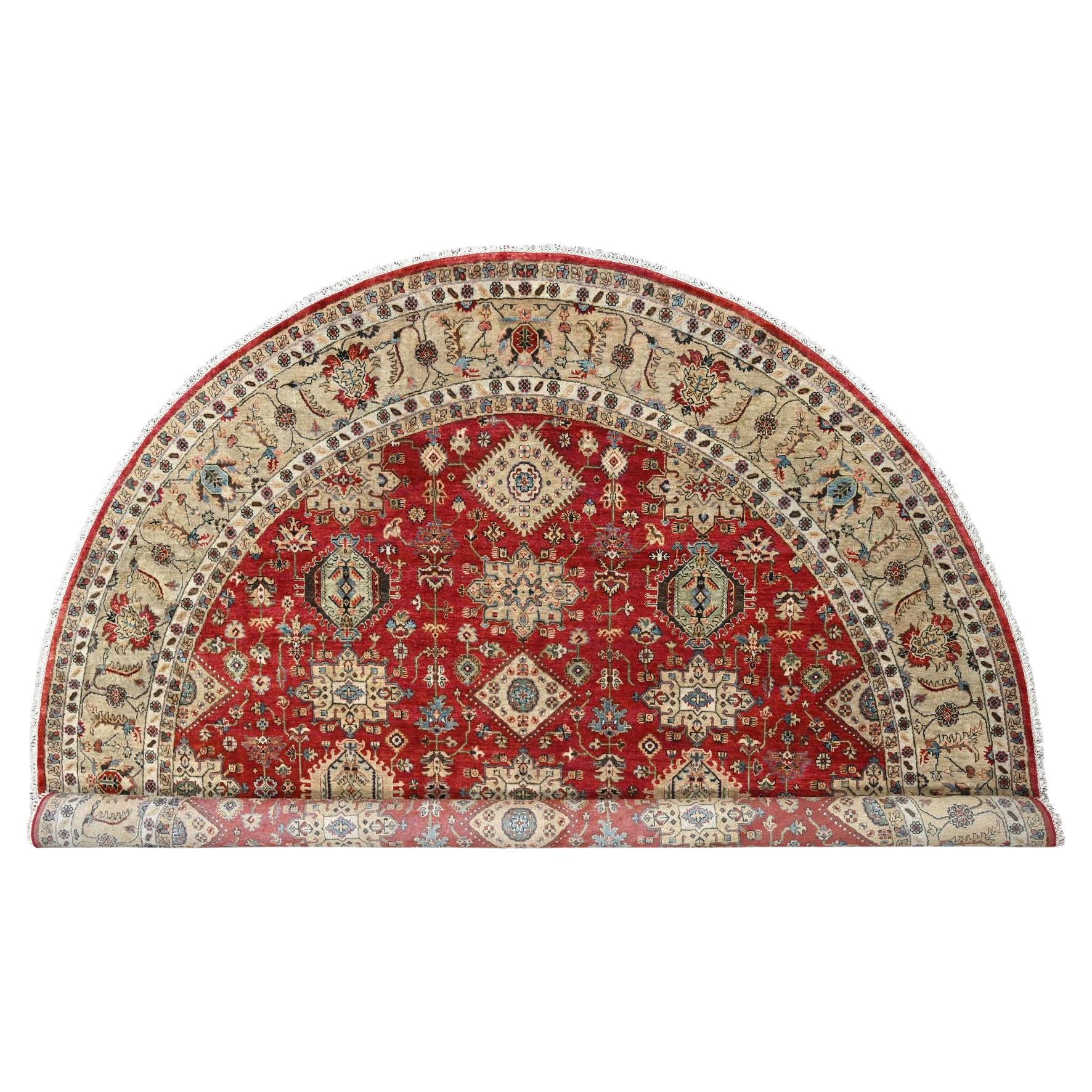 12'x12' Fire Brick Red, Karajeh Design, Pure Wool, Hand Knotted Round Rug
