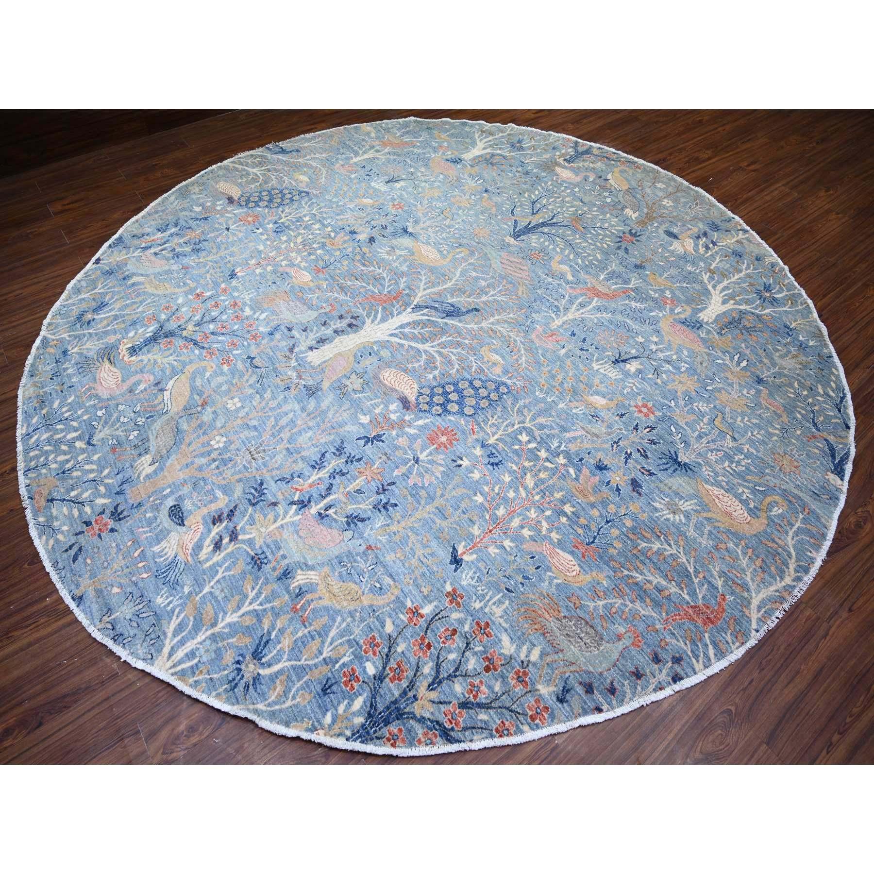 Oushak 12'x12' Glaucous Blue Hand Knotted Afghan Peshawar Soft Wool Round Rug For Sale