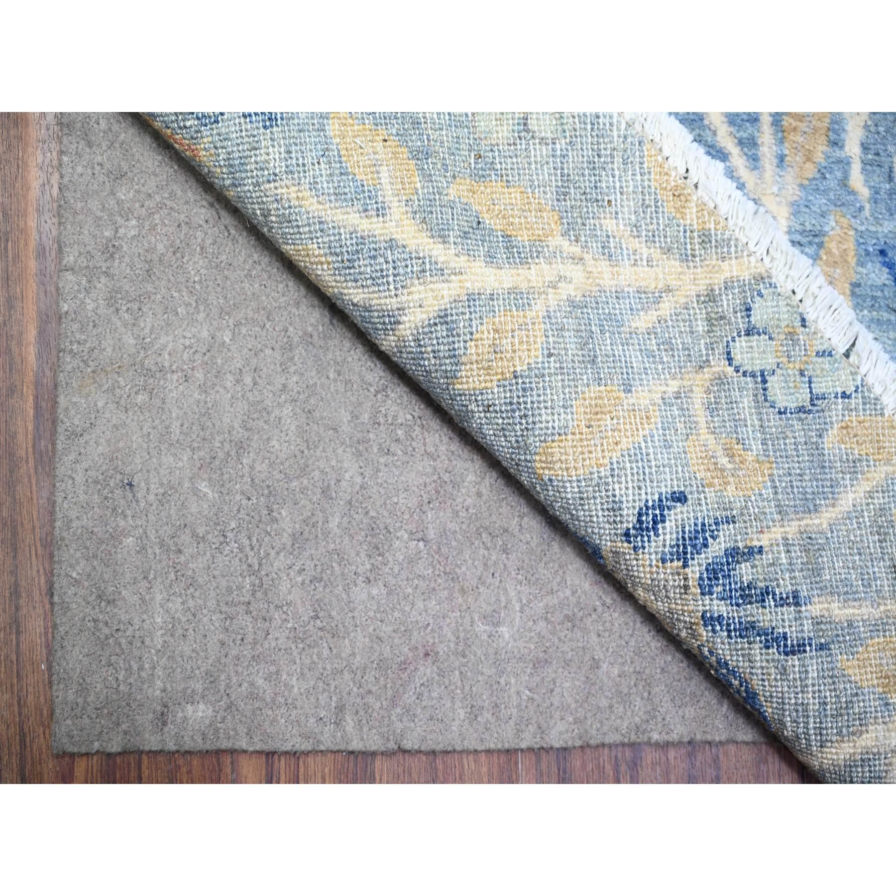 Hand-Woven 12'x12' Glaucous Blue Hand Knotted Afghan Peshawar Soft Wool Round Rug For Sale