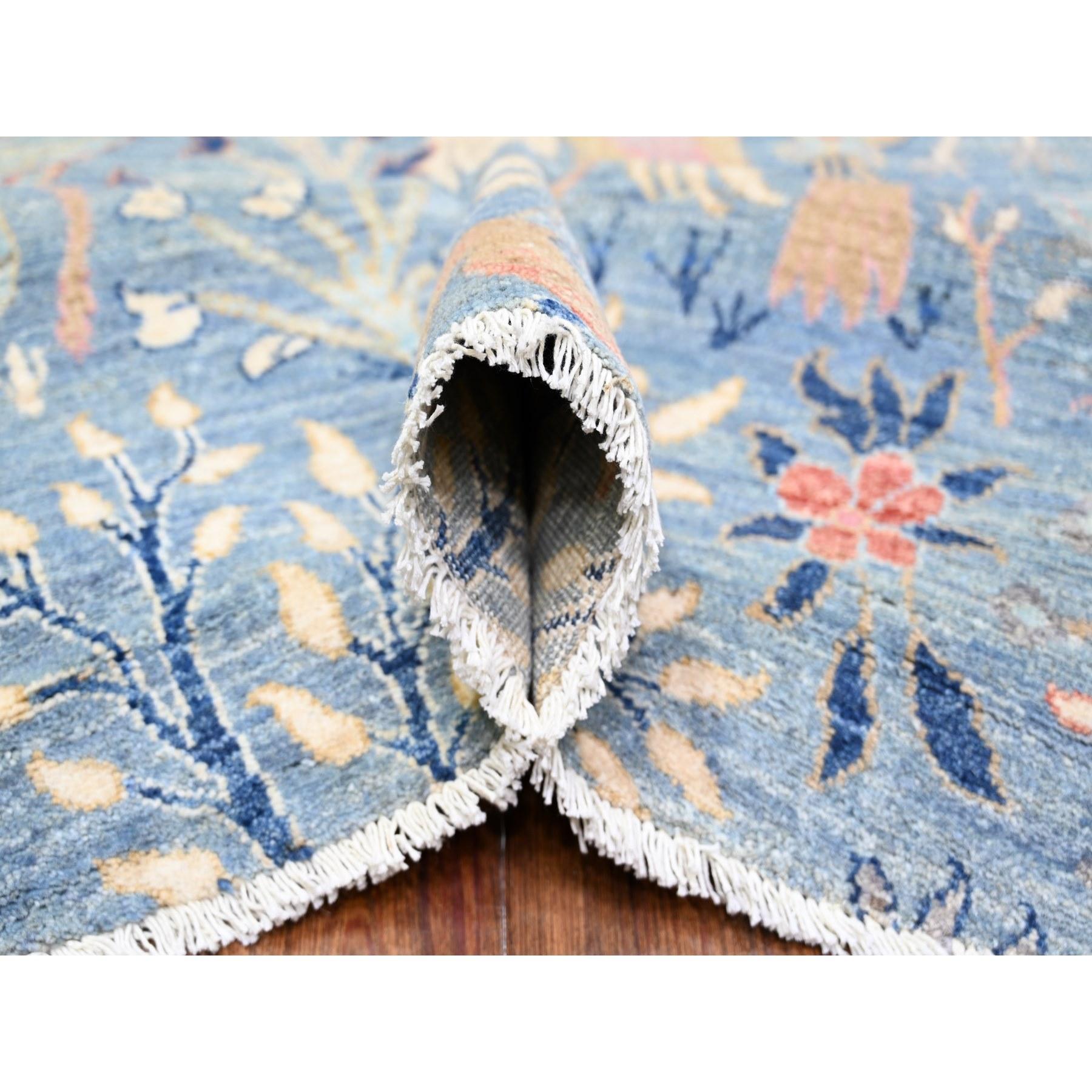 12'x12' Glaucous Blue Hand Knotted Afghan Peshawar Soft Wool Round Rug In New Condition For Sale In Carlstadt, NJ