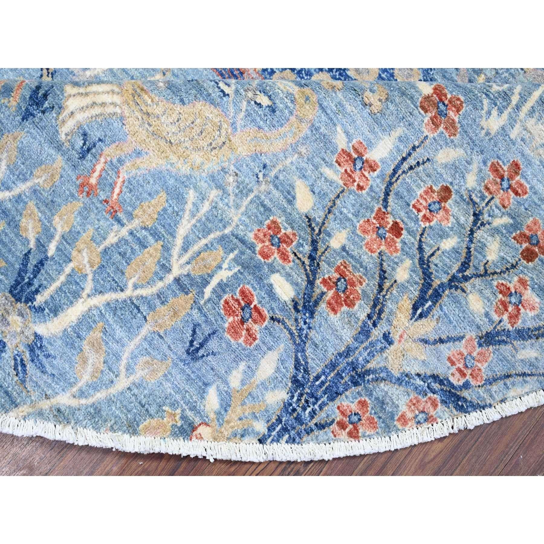 Contemporary 12'x12' Glaucous Blue Hand Knotted Afghan Peshawar Soft Wool Round Rug For Sale