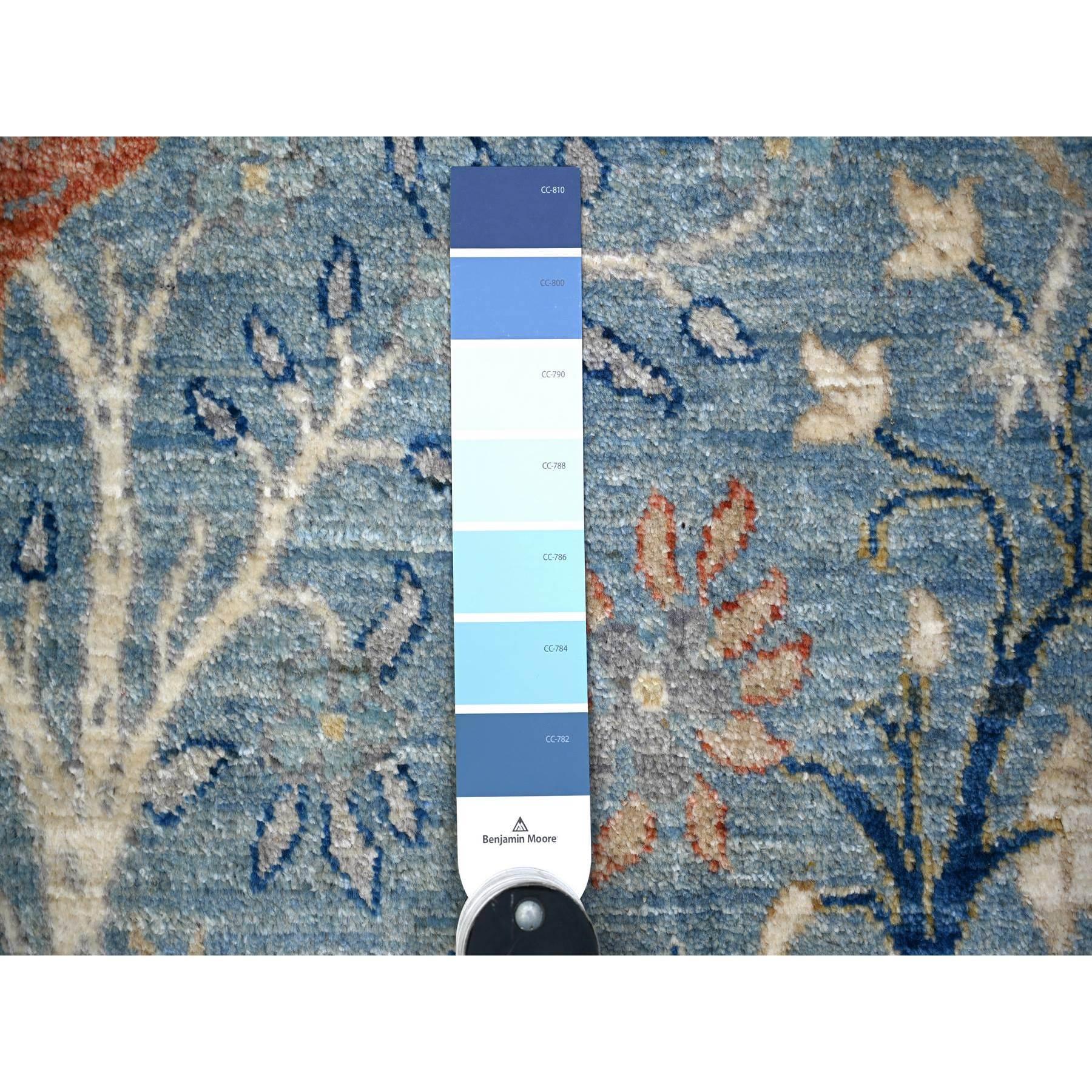 12'x12' Glaucous Blue Hand Knotted Afghan Peshawar Soft Wool Round Rug For Sale 1