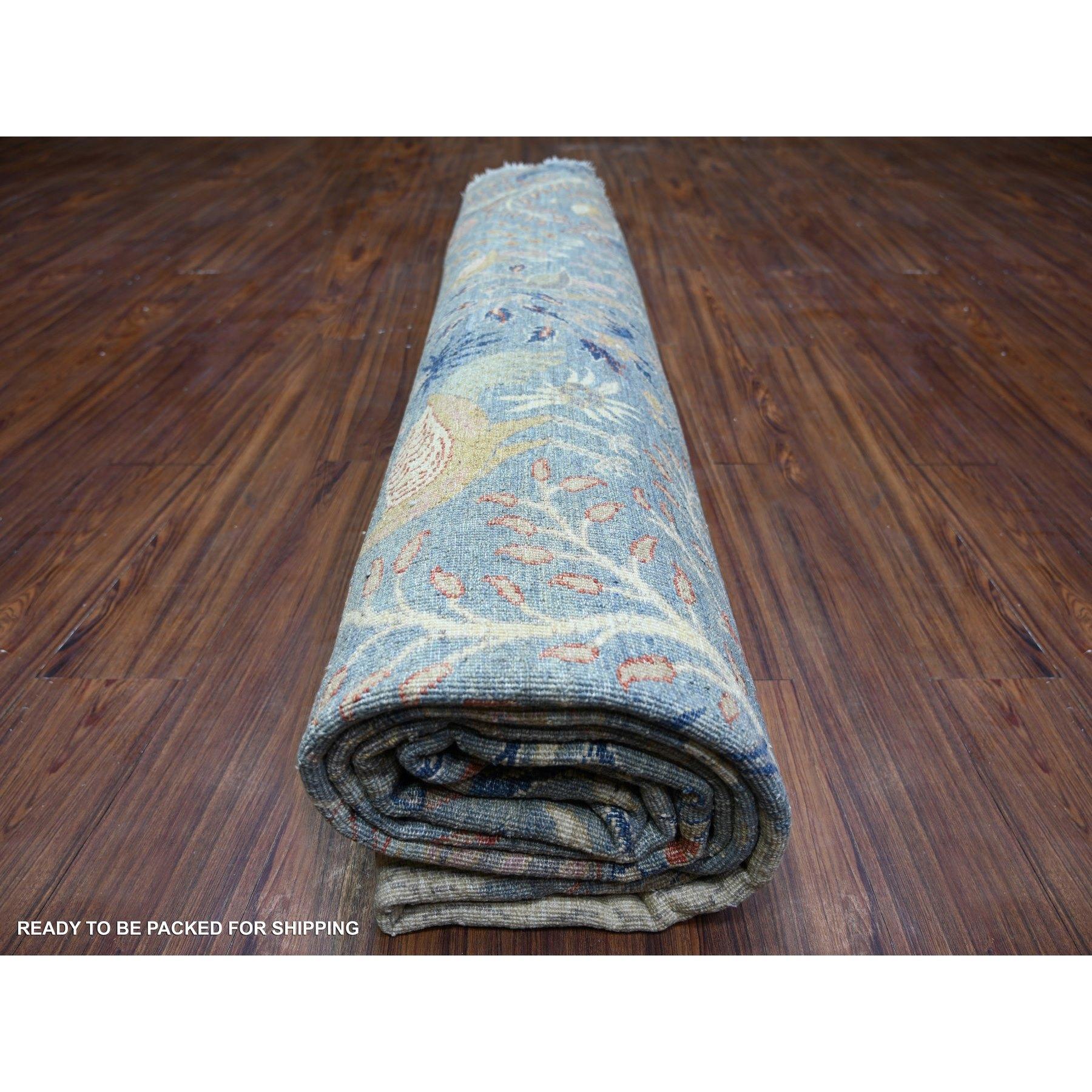 12'x12' Glaucous Blue Hand Knotted Afghan Peshawar Soft Wool Round Rug For Sale 3