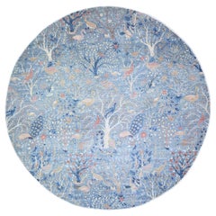 12'x12' Glaucous Blue Hand Knotted Afghan Peshawar Soft Wool Round Rug