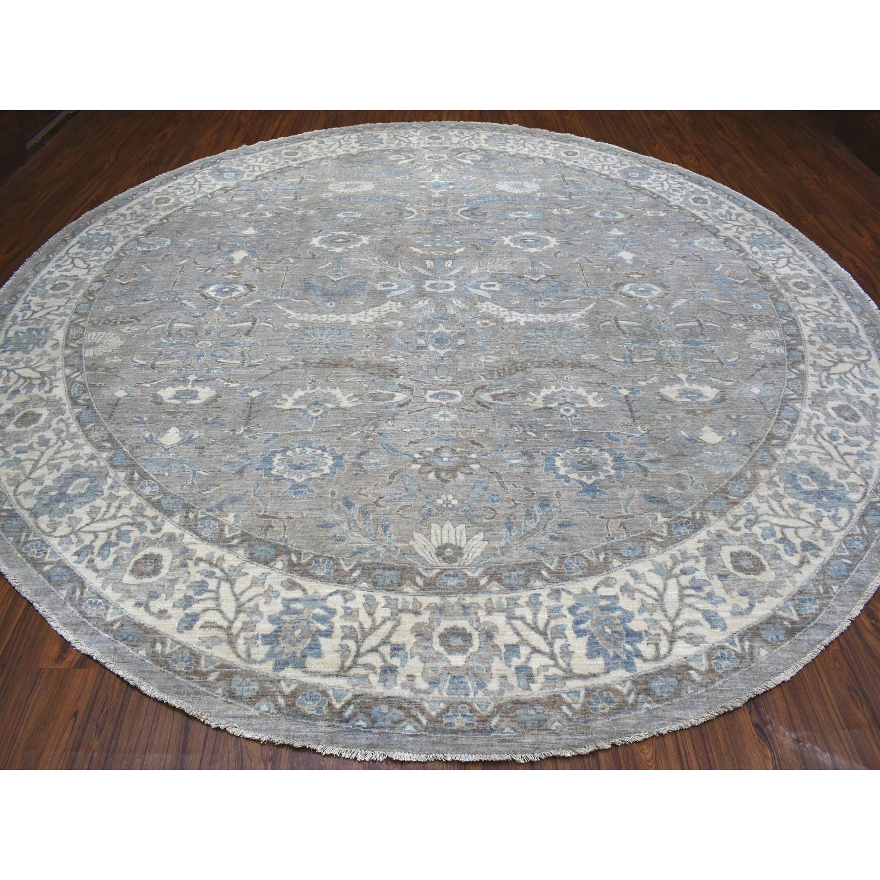 Oushak 12'x12' Gray Afghan Peshawar with Ziegler Mahal Design Organic Wool Rug For Sale