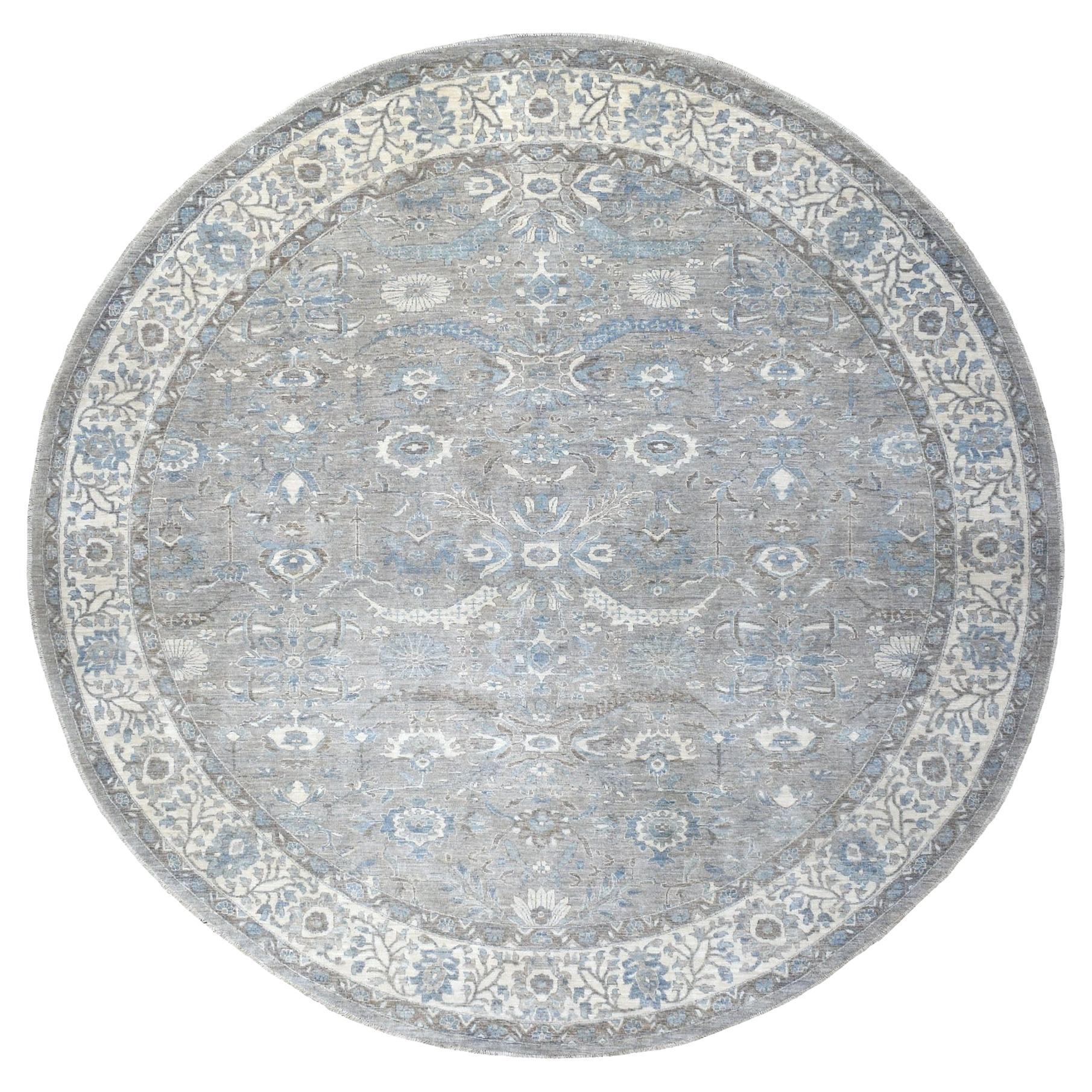 12'x12' Gray Afghan Peshawar with Ziegler Mahal Design Organic Wool Rug For Sale