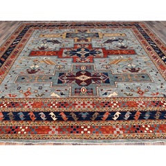 12'x12' Grau Wolle 200 KPSI Armenisch inspiriert Kaukasisch Design Quadratischer Teppich