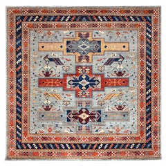 12'x12' Gray All Wool 200 KPSI Armenian Inspired Caucasian Design Square Rug