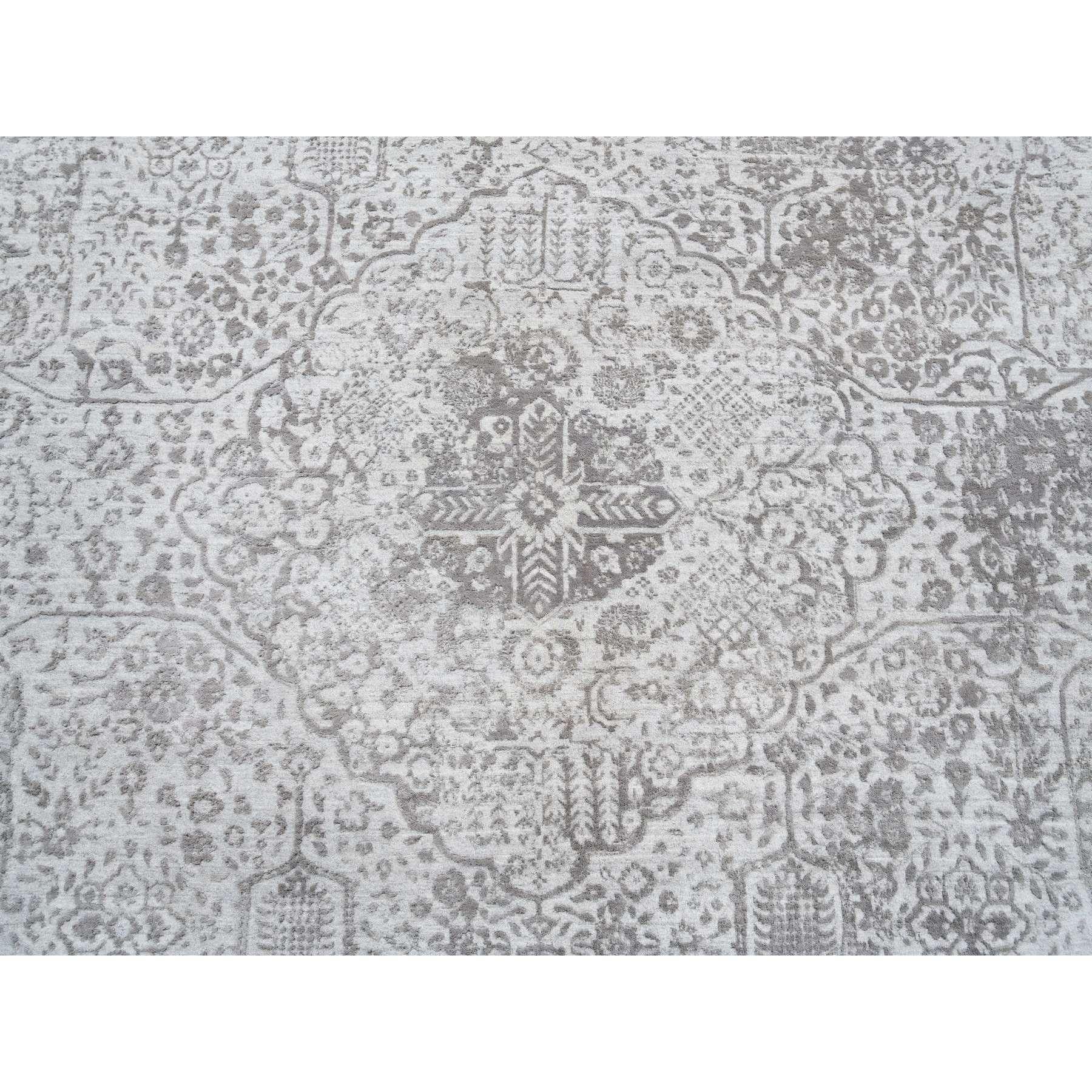 Seta 12'x12' Grigio, Design persiano spezzato, Tappeto annodato a mano in lana e pura seta in vendita