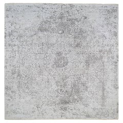 12'x12' Gray, Broken Persian Design, Hand Knotted Wool and Pure Silk Rug