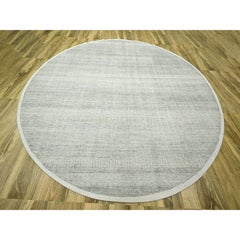 12'x12' Gray Distressed & Oxidized Grass Design Hand Knotted Wool Round Rug