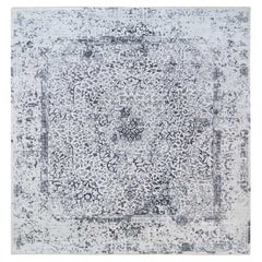 12'x12' Alfombra cuadrada anudada a mano de lana y seda con diseño persa borrado gris
