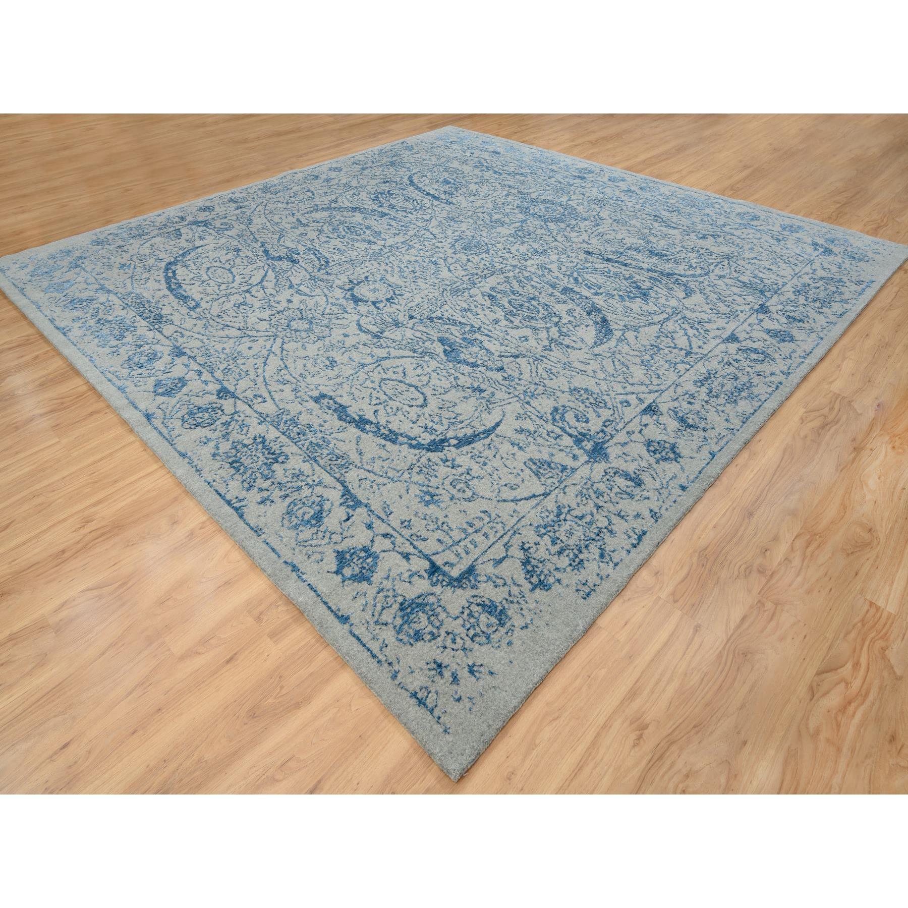 12'x12' Grau, feiner Jacquard-Teppich aus handgewebter Wolle und pflanzlicher Seide, quadratisch (Mittelalterlich) im Angebot
