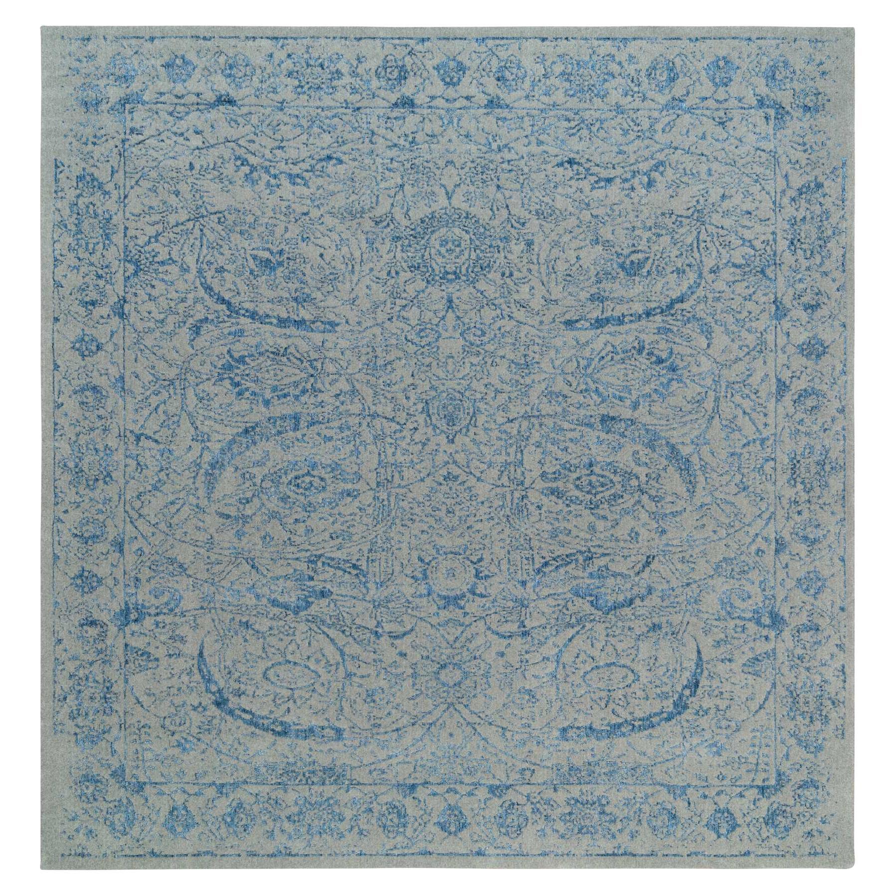 12'x12' Gray, Fine Jacquard Hand Loomed Wool and Plant Based Silk, Square Rug
