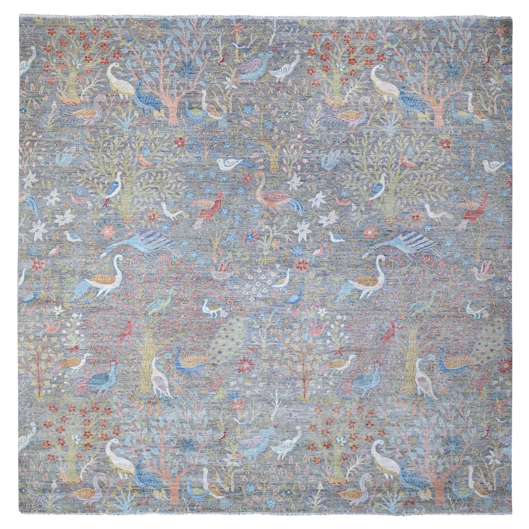 12
x12
 Gray Hand Knotted Peshawar Birds of Paradise Square Wool Oriental Rug For Sale